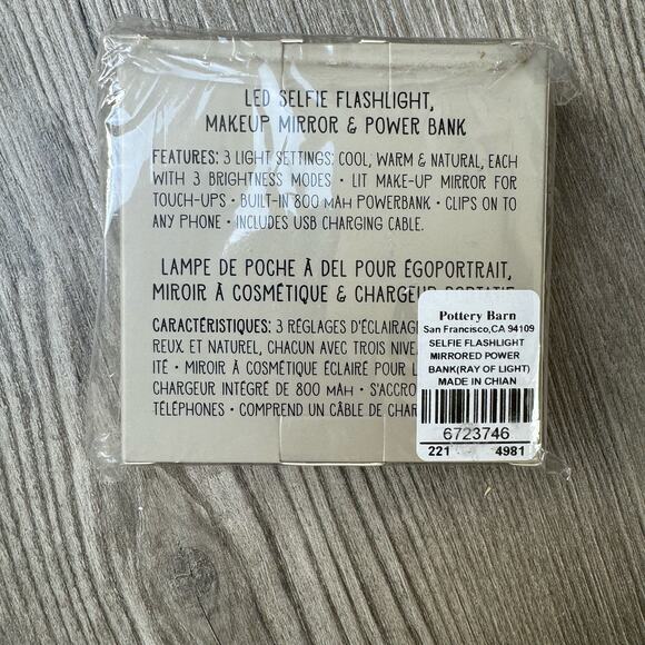 NWT Pottery Barn Ray of Light Power Bank Photo Light Touch-up Mirror Selfie - Picture 4 of 6